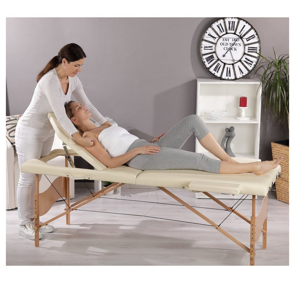 Melko Massageliege Massagebank Massagetisch Massageliege 3 Zonen klappbar und mobile Holzgestell in Beige, Blau, Schwarz & Gelb Therapieliege Kosmetikliege Liege Bank (Stück), Extra dicke und bequeme Polsterung für optimalen Liegekomfort von Melko