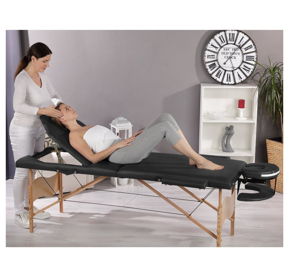 Melko Massageliege Massagebank Massagetisch Massageliege 3 Zonen klappbar und mobile Holzgestell in Beige, Blau, Schwarz & Gelb Therapieliege Kosmetikliege Liege Bank (Stück), Extra dicke und bequeme Polsterung für optimalen Liegekomfort von Melko