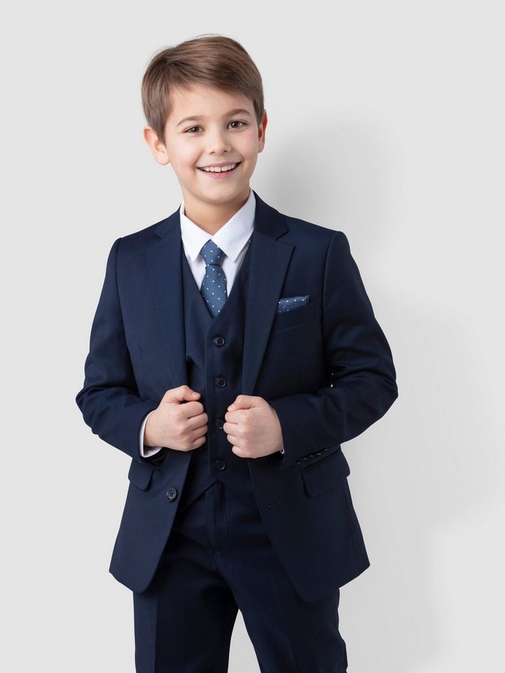 Melli-Trends Kinderanzug Luxuriöser Jungen Anzug, Kommunionanzug, 6-teilig, in Dunkelblau (Sakko, Weste, Hemd, Hose, Krawatte und Einstecktuch) festlich, elegant von Melli-Trends