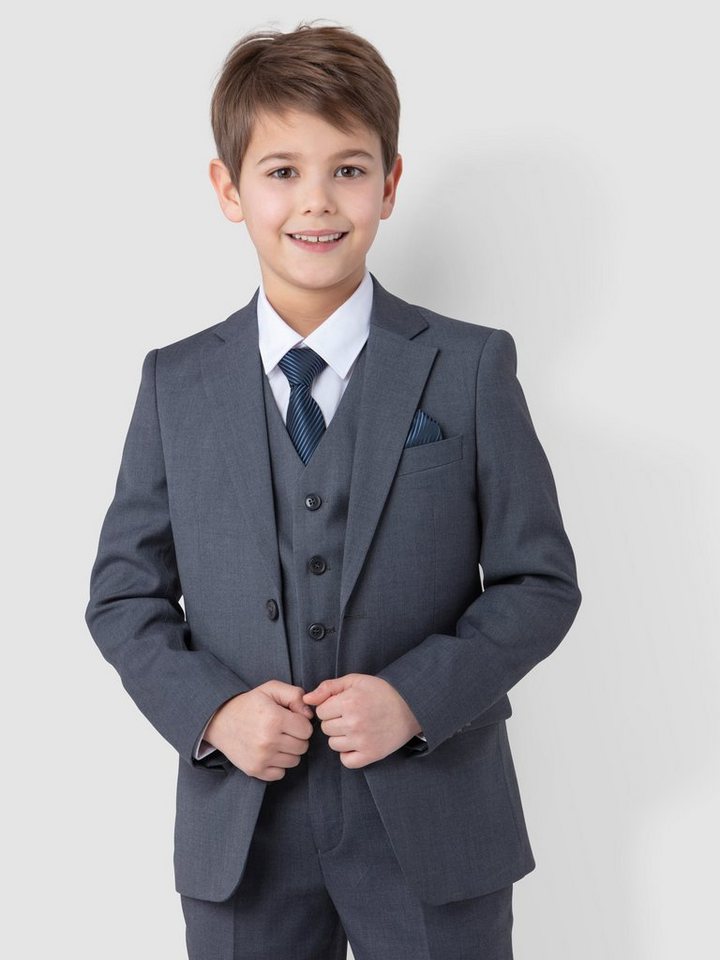 Melli-Trends Kinderanzug Luxuriöser Jungen Anzug Kommunionanzug 6-teilig, in Grau (Sakko, Weste, Hemd, Hose, Krawatte und Einstecktuch) festlich, elegant von Melli-Trends