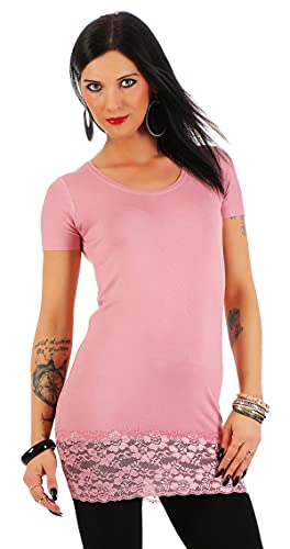 Mellice - Damen Kurzarm Longshirt Longtop Spitze (36-38, Rosa) von Mellice