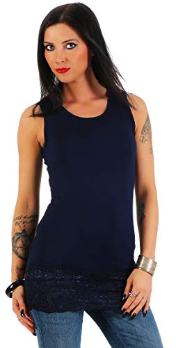 Mellice - Damen Longshirt Long Top mit Spitze (S, Marineblau) von Mellice