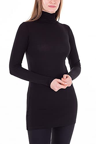 Mellice - Damen Longshirt Rollkragen Langarm Shirt Tunika - 050 (L, Schwarz) von Mellice