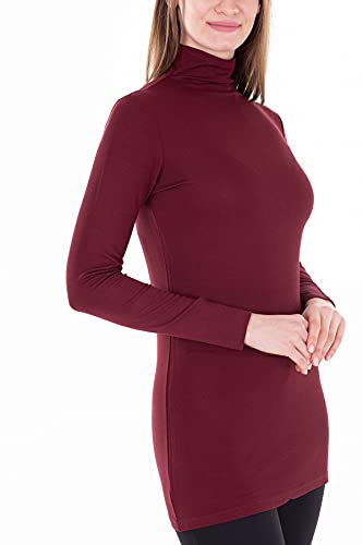 Mellice - Damen Longshirt Rollkragen Langarm Shirt Tunika - 050 (XL, Weinrot) von Mellice