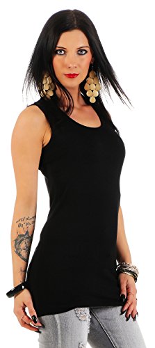 Mellice Damen Longshirt Tank Top Longtop (L, Schwarz) von Mellice