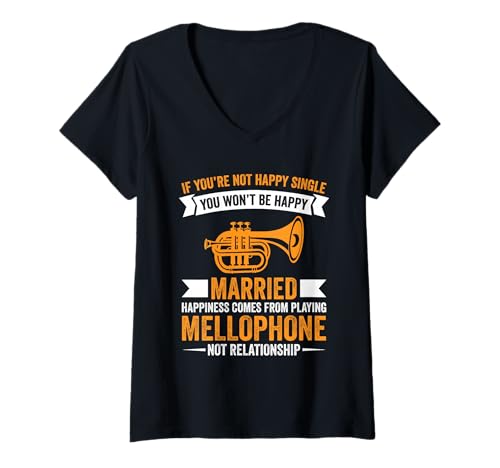 Damen Mellophonist Happiness Marching Band Mellophonist T-Shirt mit V-Ausschnitt von Mellophone Graphic For Mellophonist & Band Member