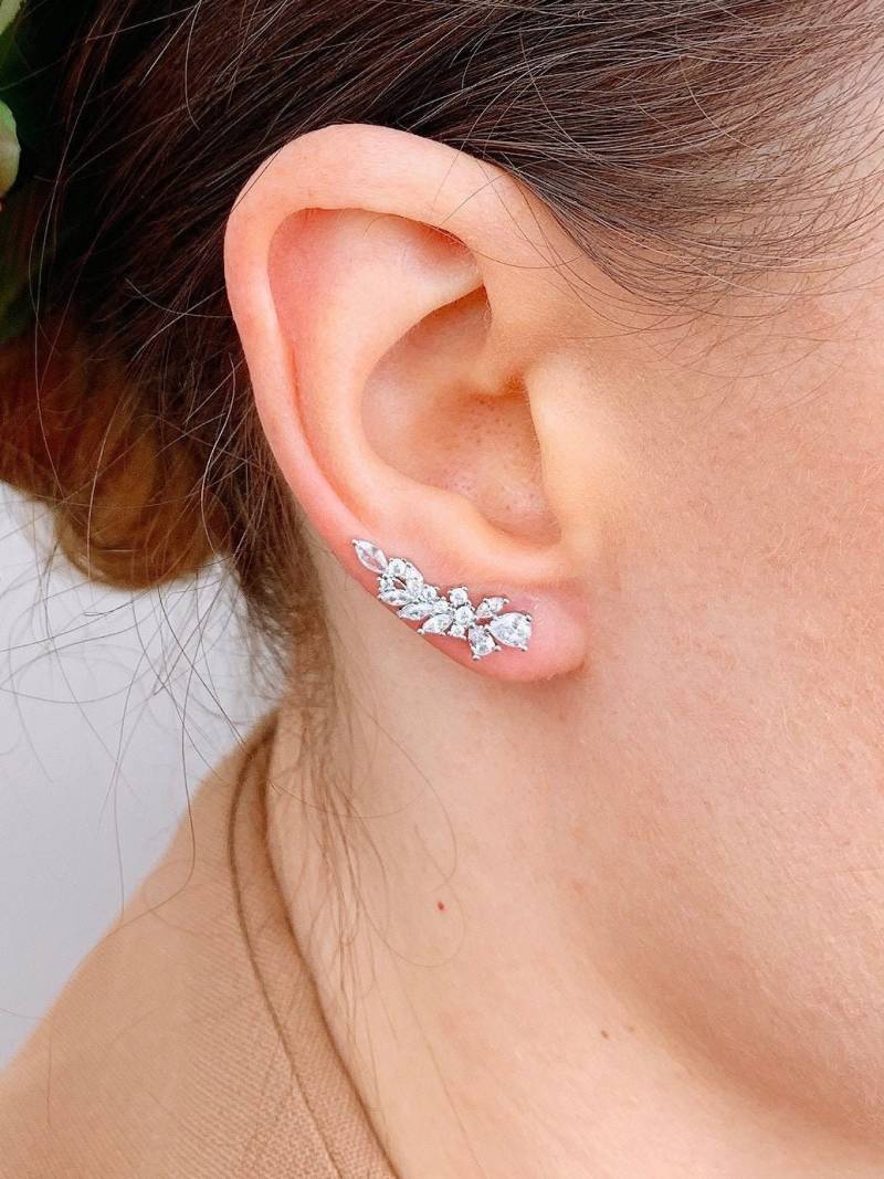 Hochzeit Ohrringe, Ohr Kletterer, Crawler - Silber Ohrfeger, Blatt Cuff, Vine Moderne Cuff von MellowMee