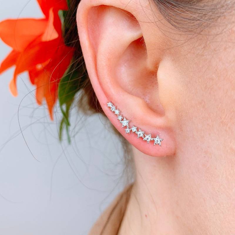 Ohr Kletterer, Krabbel - Silber Ohrfeger, Stern Cuff, Vine Crawler Ohrringe, Moderne Cuff von MellowMee