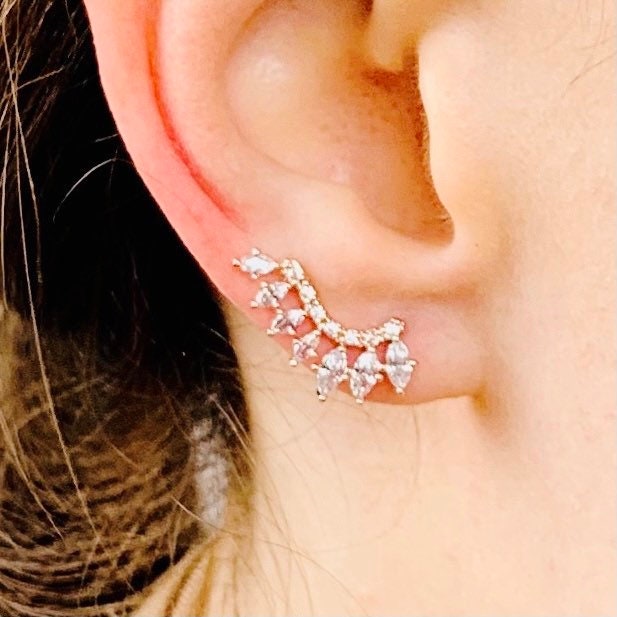 Rose Gold Swarovski Ohr Cuff, Ohr, Kletterer, Ohrringe, Titanium Ohrringe von MellowMee