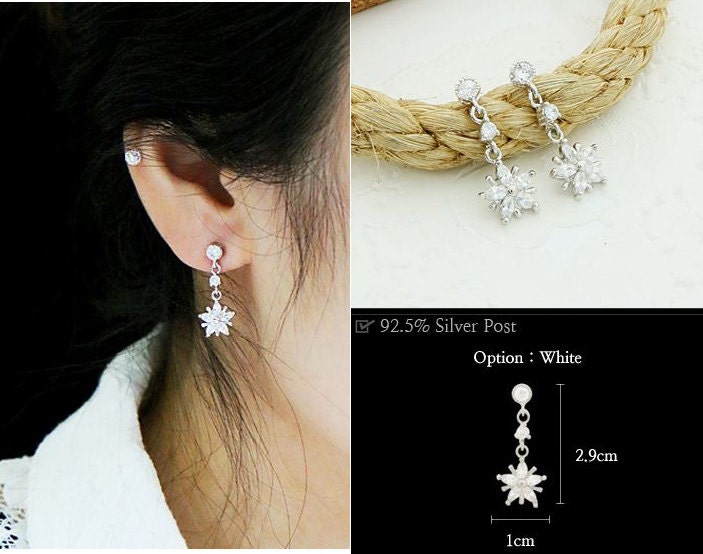 Swarovski Ohrringe, Blumentropfen Silber Post Zirkonia Tropfen Ohrringe von MellowMee