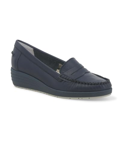 Melluso 01028 Blaue Damenschuhe Mokassin Keilabsatz Leder 38 von Melluso