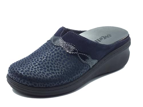 Melluso PD910 Noche Hausschuhe für Damen aus Stoff und Nubuk in Dunkelblau mit herausnehmbarem Keilabsatz, blau, 38 EU von Melluso