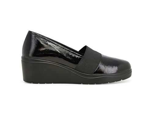 Melluso Slip-on Herbst Damen Schwarz Lack mit Keilabsatz und Gummiband, Schwarz , 41 EU Larga von Melluso