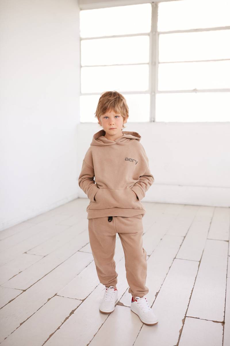 Unisex Sweathose Set Mädchen Kapuzenhose Braun Beige Baumwolle Jogger Kinderpullover Jungen Truck Suite von Melmikids