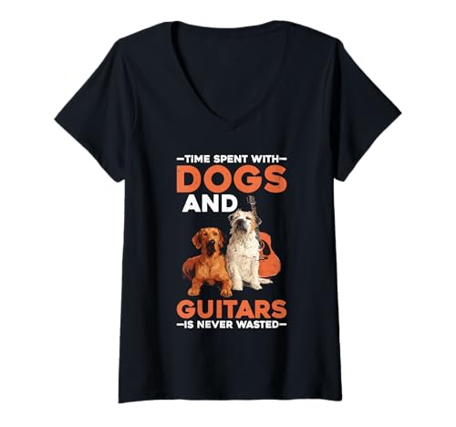 Damen Time Spent with Dogs and Guitars is Never Wasted - T-Shirt mit V-Ausschnitt von Melodische Pfoten Hundemusik