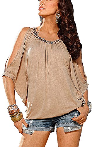 Melrose Damen Shirt mit Gold Applikation Fledermaus Ärmel Beige 38 von Melrose