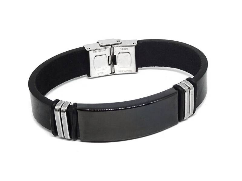 Id Leder Armband Edelstahlplatte Gravur Wunschtext Wunschname Name Mädchen Junge von Melsaro