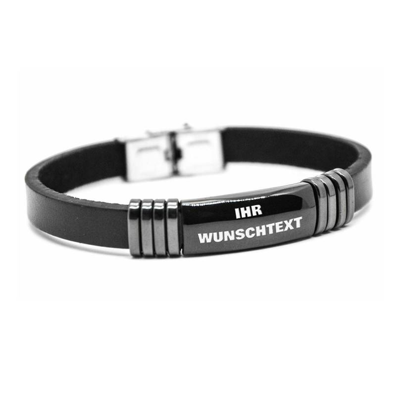 Id Leder Armband Edelstahlplatte Mit Gravur Wunschtext Wunschname Unisex Schwarz Gesamtlänge Ca. 20, 5 cm von Melsaro