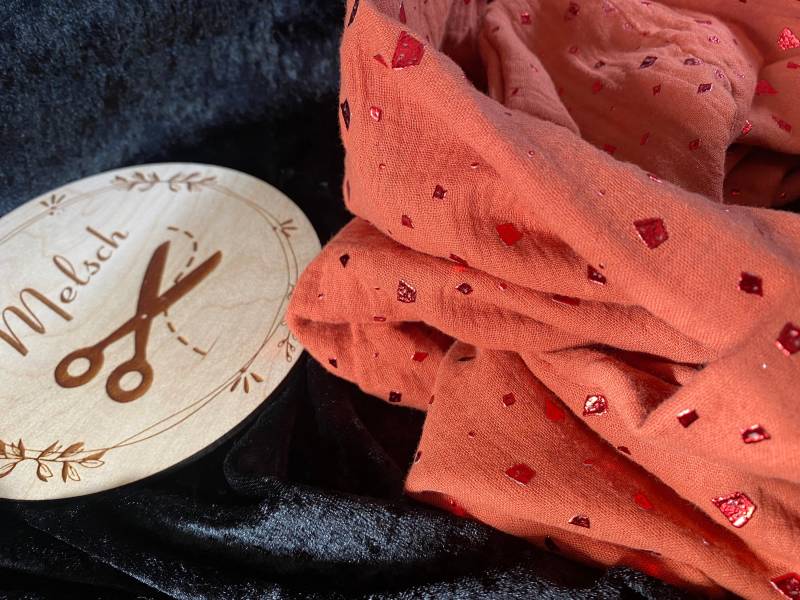 Loop/Schal Aus Musselin Orange Rot Glänzend Glitzer Sprenkel Für Jugendliche Und Erwachsene Handmade Halstuch Musselintuch von Melsch16