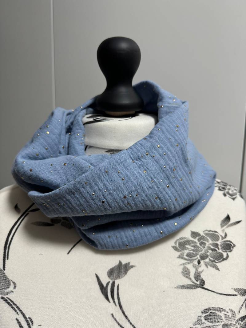 Loop/Schal Aus Musselin Petrol Gold Sprenkel Für Kinder Und Erwachsene Blau Halstuch von Melsch16