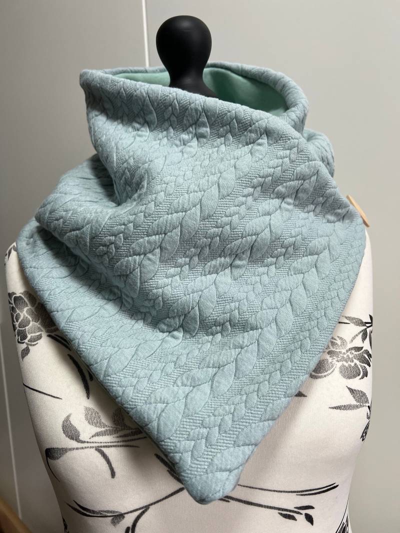 Tuch Wickelschal Dreieckstuch Damen Knopfschal Rockabilly Mint Zopfmuster Herbst Grün Blau Winter Halstuch Schal von Melsch16
