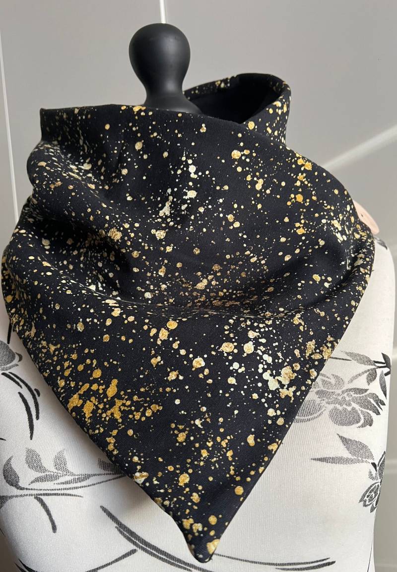 Wickelschal Dreieckstuch Damen Knopfschal Schwarz Gold Punkte Funkelnd Schal Halstuch von Melsch16