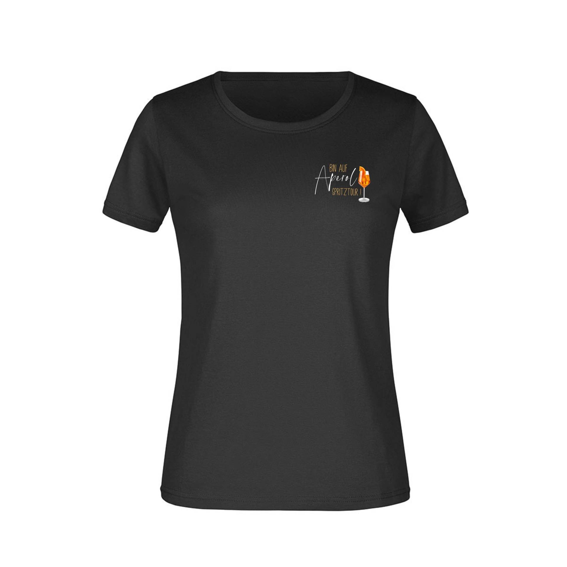 T-Shirt "Bin Auf Aperol Spritztour" Brustlogo in Schwarz T-Shirt "Bin Auf Aperol Spritztour" Brustlogo in Schwarz von Melskleinestoffelei
