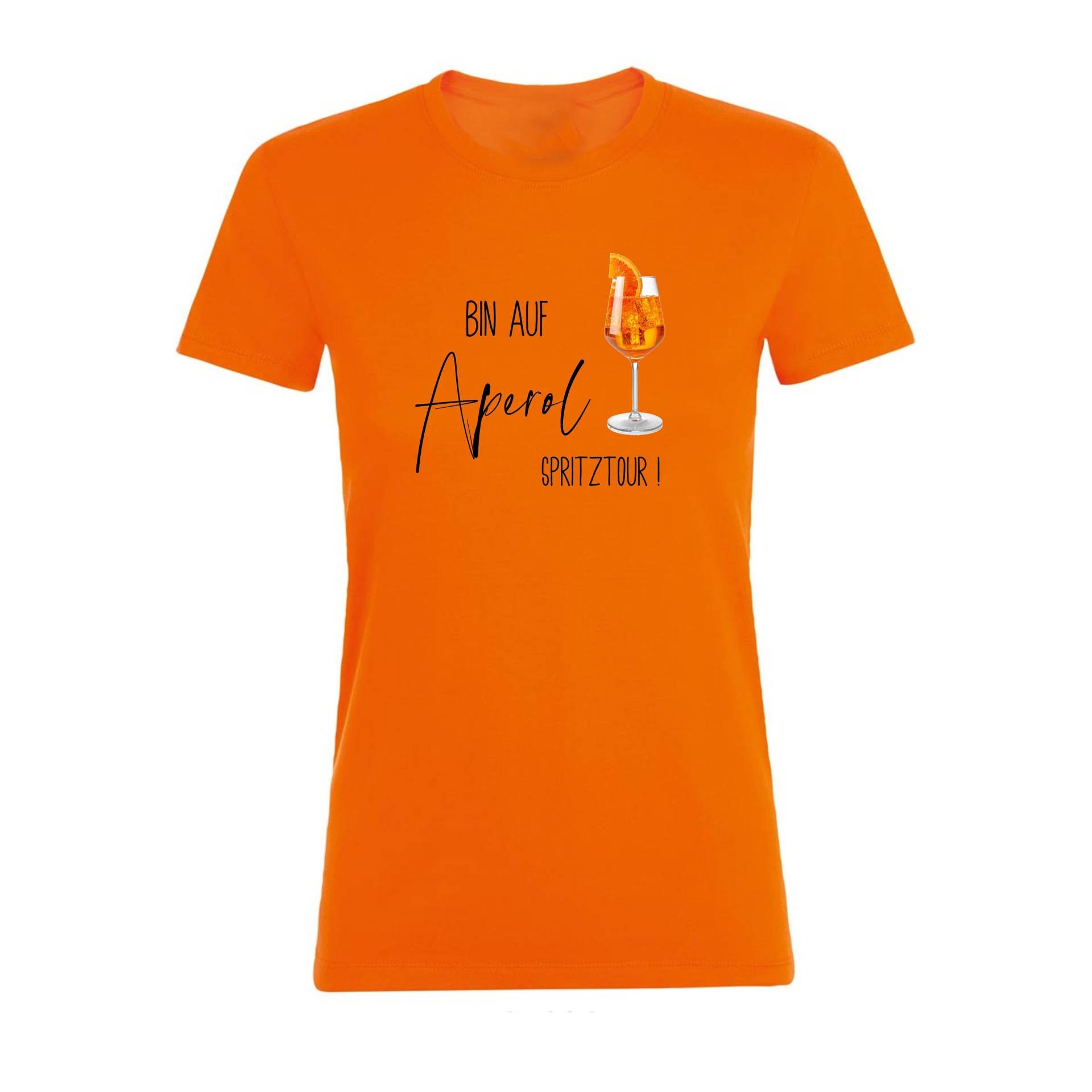 T-Shirt "Bin Auf Aperol Spritztour" in Orange Mit Schwarzer Schrift T-Shirt "Bin Auf Aperol Spritztour" in Orange Mit Schwarzer Schrift von Melskleinestoffelei