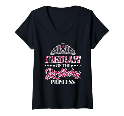 Damen Memaw of The Birthday Princess Partyzubehör für Mädchen T-Shirt mit V-Ausschnitt von Memaw Birthday Princess Gifts