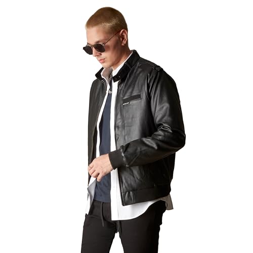 Members Only Herren Iconic Racer Jacke aus veganem Leder Kunstlederjacken, Schwarz, M von Members Only