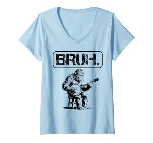 Damen Bigfoot Sasquatch spielt Banjo, Bruh Meme T-Shirt mit V-Ausschnitt Damen Bigfoot Sasquatch spielt Banjo, Bruh Meme T-Shirt mit V-Ausschnitt von Meme Bruh