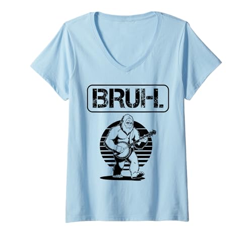 Damen Bigfoot Sasquatch spielt Banjo, Bruh Meme T-Shirt mit V-Ausschnitt Damen Bigfoot Sasquatch spielt Banjo, Bruh Meme T-Shirt mit V-Ausschnitt von Meme Bruh