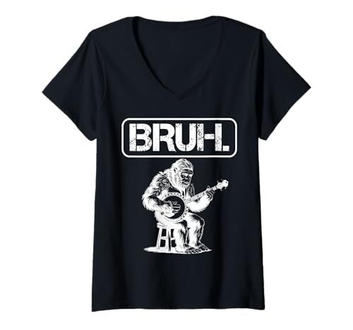 Damen Bigfoot spielt Banjo, Bruh Meme T-Shirt mit V-Ausschnitt Damen Bigfoot spielt Banjo, Bruh Meme T-Shirt mit V-Ausschnitt von Meme Bruh