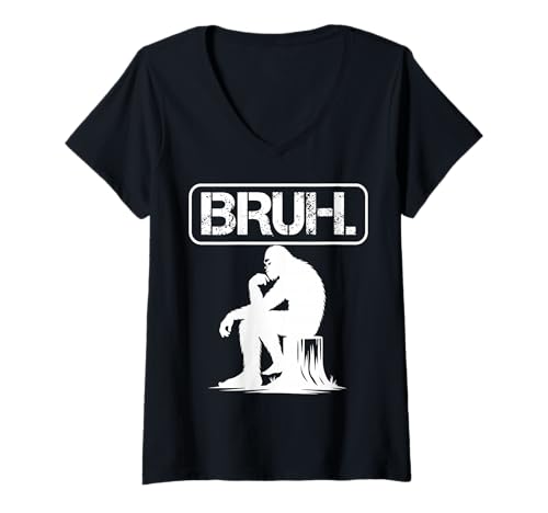 Damen Bruh, Thinking Bigfoot Lustiges Meme T-Shirt mit V-Ausschnitt Damen Bruh, Thinking Bigfoot Lustiges Meme T-Shirt mit V-Ausschnitt von Meme Bruh