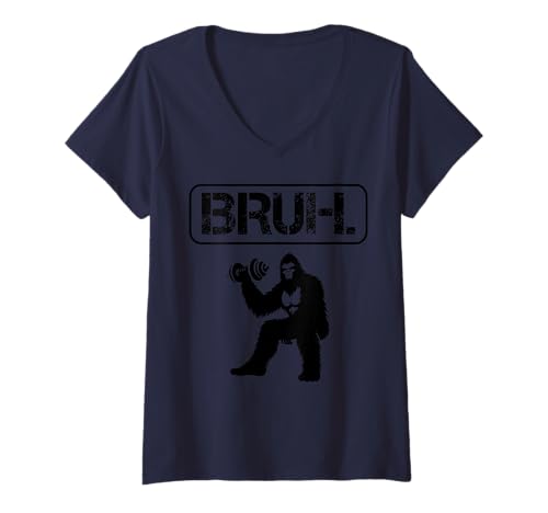 Damen Bruh Bigfoot Gewichtheben Gym Fitness Lustiges Meme T-Shirt mit V-Ausschnitt Damen Bruh Bigfoot Gewichtheben Gym Fitness Lustiges Meme T-Shirt mit V-Ausschnitt von Meme Bruh