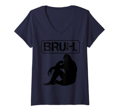 Damen Bruh Bigfoot Lustiges Meme T-Shirt mit V-Ausschnitt Damen Bruh Bigfoot Lustiges Meme T-Shirt mit V-Ausschnitt von Meme Bruh