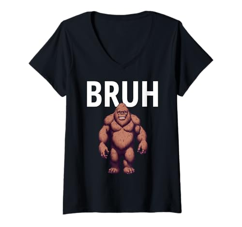 Damen Bruh Bigfoot Lustiges Meme T-Shirt mit V-Ausschnitt Damen Bruh Bigfoot Lustiges Meme T-Shirt mit V-Ausschnitt von Meme Bruh