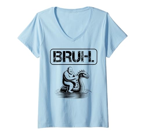 Damen Bruh Bigfoot Reitloch Ness, lustiges Monster Meme T-Shirt mit V-Ausschnitt Damen Bruh Bigfoot Reitloch Ness, lustiges Monster Meme T-Shirt mit V-Ausschnitt von Meme Bruh