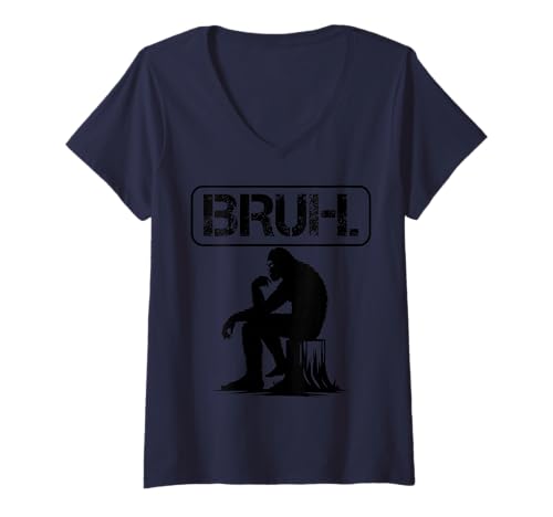 Damen Brush Bigfoot Thinking, lustiges Meme T-Shirt mit V-Ausschnitt Damen Brush Bigfoot Thinking, lustiges Meme T-Shirt mit V-Ausschnitt von Meme Bruh