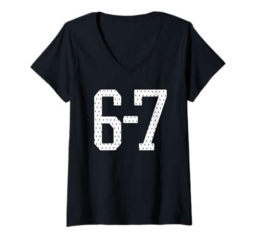 Damen Sechs, Sieben, 6, 7, lustiger Meme-Internet-Witz, viraler Trend, Humor T-Shirt mit V-Ausschnitt Damen Sechs, Sieben, 6, 7, lustiger Meme-Internet-Witz, viraler Trend, Humor T-Shirt mit V-Ausschnitt von Meme Frequency