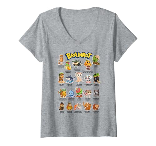Damen Italian Brainrot Meme-Charaktere über absurden Humor T-Shirt mit V-Ausschnitt Damen Italian Brainrot Meme-Charaktere über absurden Humor T-Shirt mit V-Ausschnitt von Meme Italian Brainrot Art Tshirtoftheyear