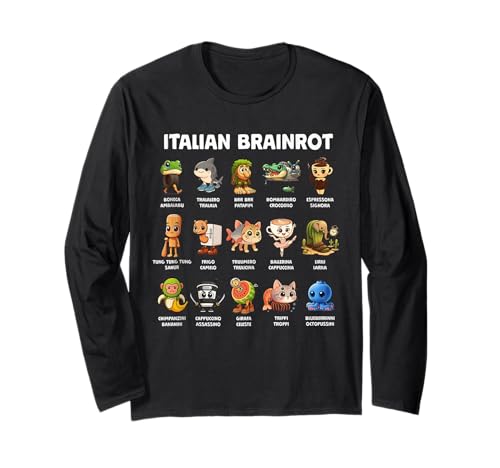 Arten von italienischen Brainrot Meme Charakter handgezeichnet für Kinder Langarmshirt von Meme Italian Brainrot