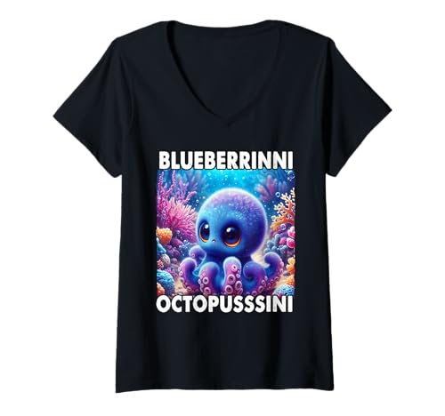 Damen Blueberrinni Octopussini - Italienisches Brainrot-Meme T-Shirt mit V-Ausschnitt Damen Blueberrinni Octopussini - Italienisches Brainrot-Meme T-Shirt mit V-Ausschnitt von Meme Italian Brainrot