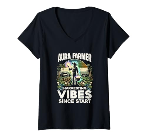 Damen Aura Framer Ernte-Vibes seit Beginn Für Gamer Landwirte T-Shirt mit V-Ausschnitt Damen Aura Framer Ernte-Vibes seit Beginn Für Gamer Landwirte T-Shirt mit V-Ausschnitt von Meme-Liebhaber Streamer Landwirtschaftsbegeisterte