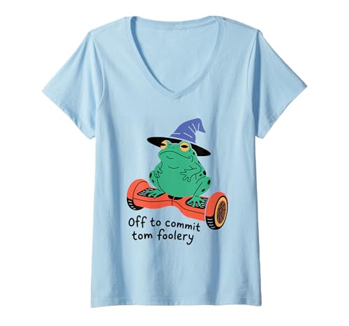 Damen Lustiger Frosch Spruch Off to Commit Tom Foolery Humor Damen Herren T-Shirt mit V-Ausschnitt Damen Lustiger Frosch Spruch Off to Commit Tom Foolery Humor Damen Herren T-Shirt mit V-Ausschnitt von Meme Lovers Wizard Hat Hoverboard Toad Chaos Joke