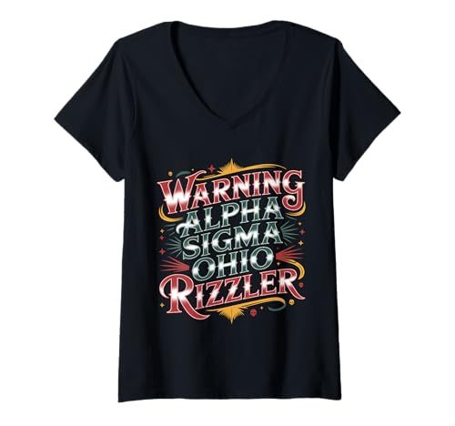 Damen Warning Alpha Sigma Ohio Rizzler Meme Jokes Puns - T-Shirt mit V-Ausschnitt Damen Warning Alpha Sigma Ohio Rizzler Meme Jokes Puns - T-Shirt mit V-Ausschnitt von Meme Slang Vibes
