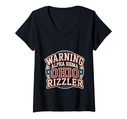 Damen Warning Alpha Sigma Ohio Rizzler Meme Witze Wortspiele - T-Shirt mit V-Ausschnitt Damen Warning Alpha Sigma Ohio Rizzler Meme Witze Wortspiele - T-Shirt mit V-Ausschnitt von Meme Slang Vibes