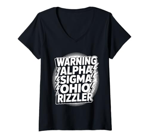 Damen Warning Alpha Sigma Ohio Rizzler Meme Witze Wortspiele - T-Shirt mit V-Ausschnitt Damen Warning Alpha Sigma Ohio Rizzler Meme Witze Wortspiele - T-Shirt mit V-Ausschnitt von Meme Slang Vibes