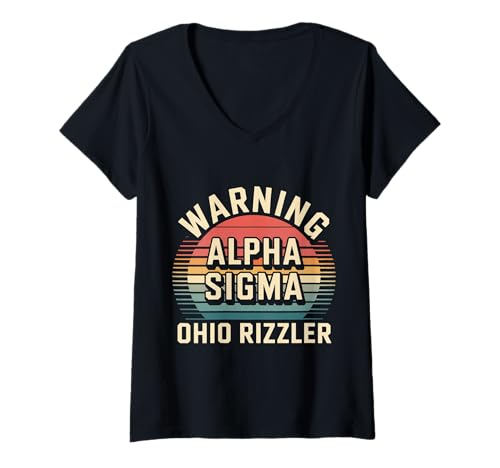 Damen Warning Alpha Sigma Ohio Rizzler Meme Witze Wortspiele - T-Shirt mit V-Ausschnitt Damen Warning Alpha Sigma Ohio Rizzler Meme Witze Wortspiele - T-Shirt mit V-Ausschnitt von Meme Slang Vibes