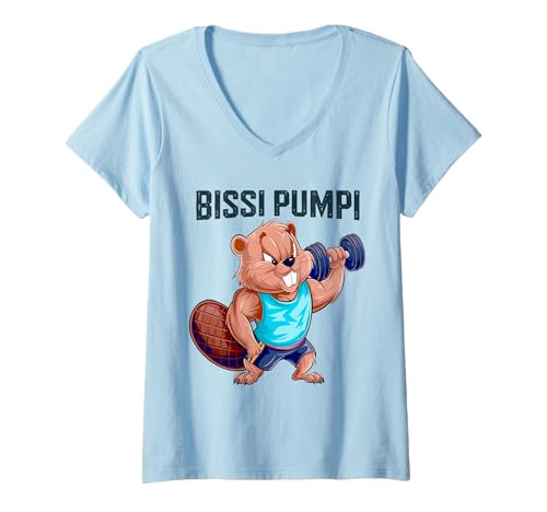 Damen Bóbr Kurwa Bissi Pumpi Gym Fitness Meme Bissi Pumpi Pumper T-Shirt mit V-Ausschnitt von MemeFit Bobr Kurwa Polska Bissi Pumpi Shirts